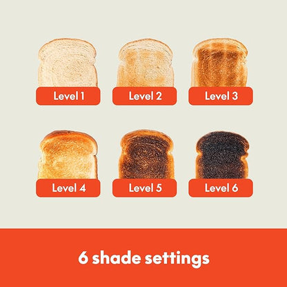 Fits-anywhere™ Kitchenware, 6 Setting Shade Control with Reheat & Cancel Buttons, Fits Sourdough, 10” Long Slot, Anti Jam & Auto Shutoff, 900 Watt, Seaglass